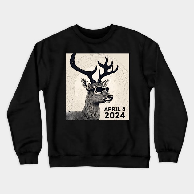 2024 Total Solar Eclipse April 8 Eclipse Watching Deer Buck Crewneck Sweatshirt by Little Duck Designs